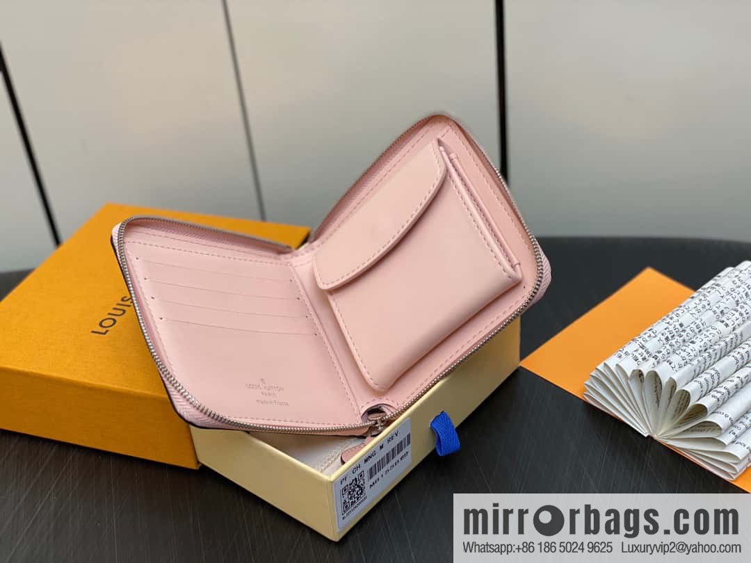 [Premium‑quality] M81558 pink full leather zipper wallet series