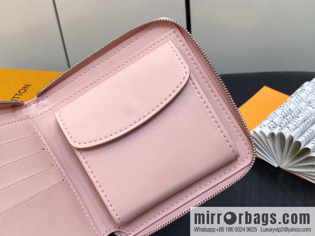 [Premium‑quality] M81558 pink full leather zipper wallet series