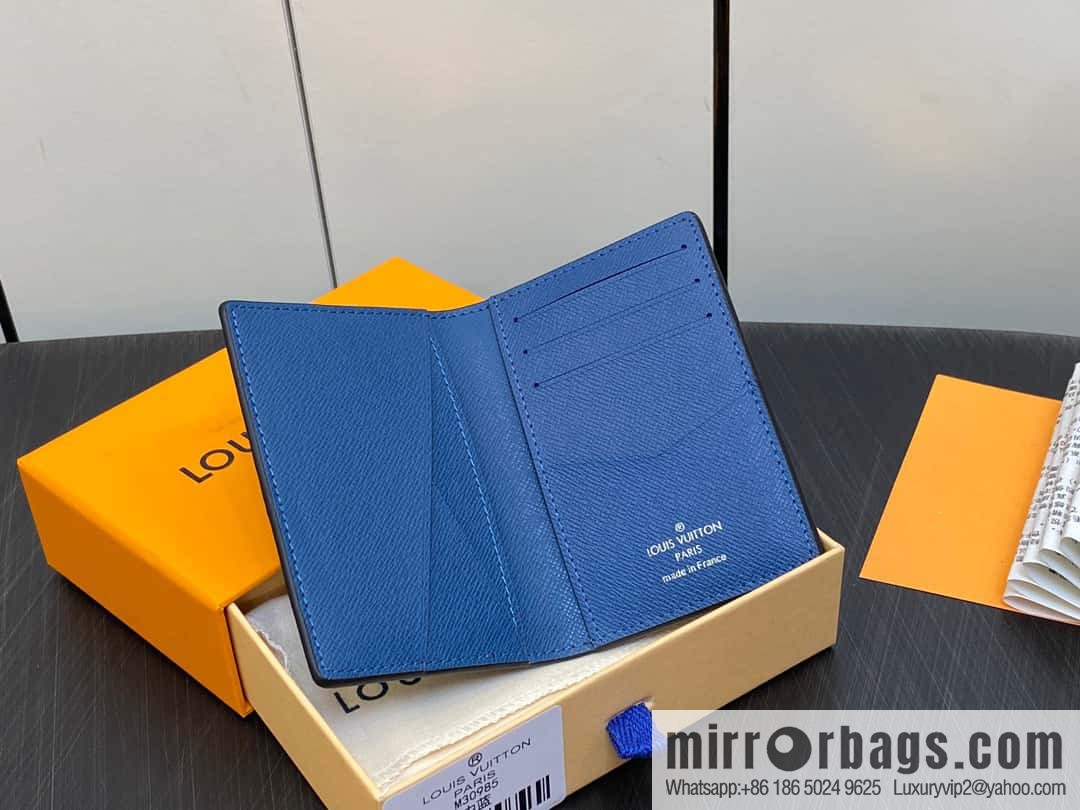 [Premium‑quality] M30985 medium blue, full leather card holder wallet series, pocket wallet
