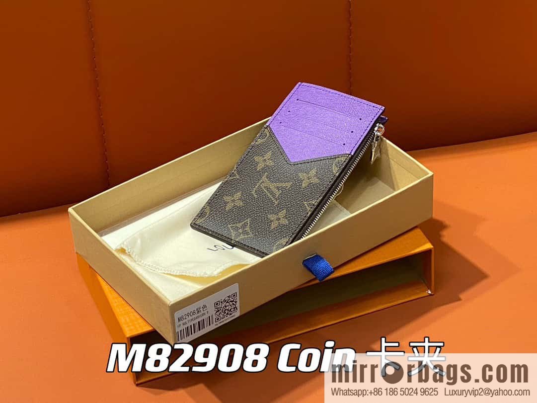 [Premium‑quality] M82908 monogram purple, card clip wallet series, this Coin card holder