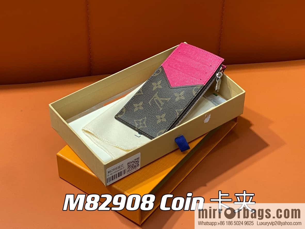 [Premium‑quality] M82908 monogram plum red, card clip wallet series, this Coin card holder