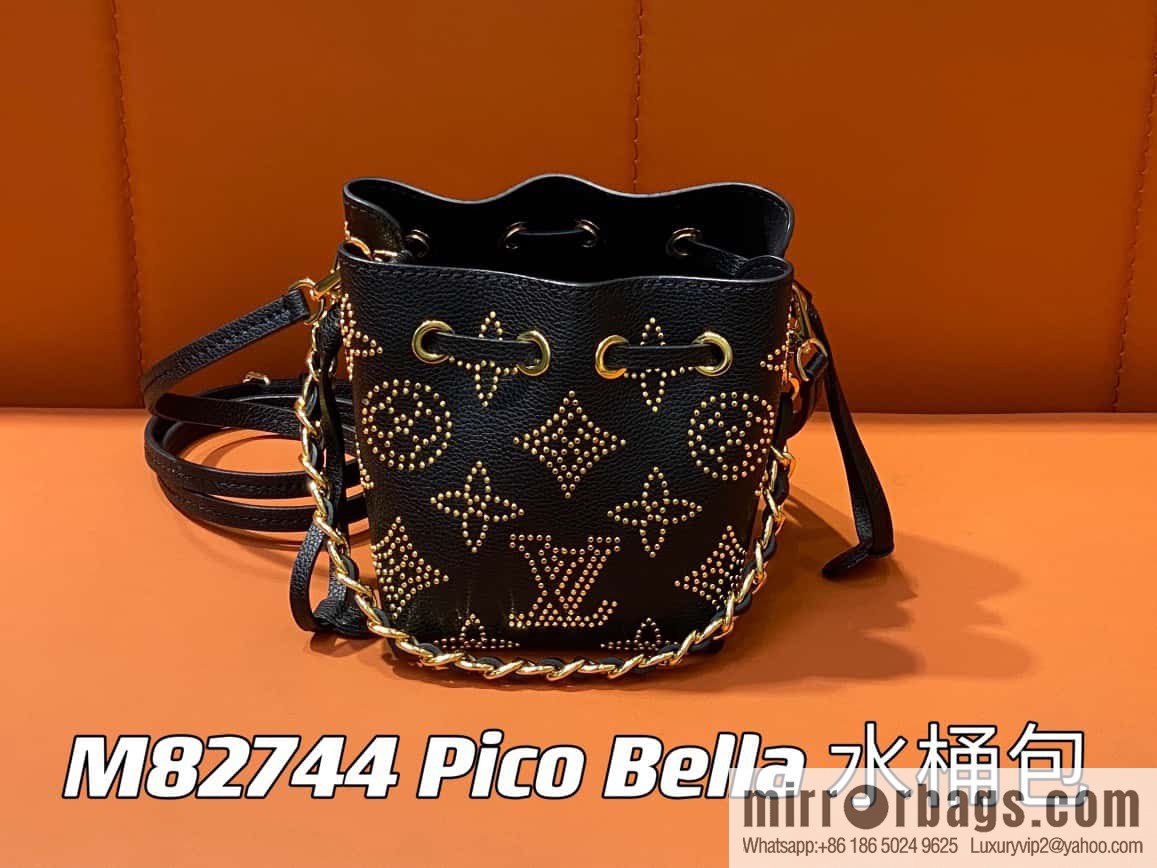 [Boutique‑grade] M82744 black full leather mini bucket bag series Pico Bella bucket bag