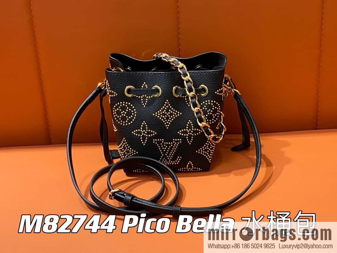 [Boutique‑grade] M82744 black full leather mini bucket bag series Pico Bella bucket bag