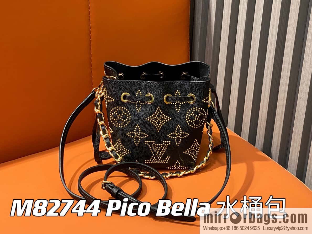 [Boutique‑grade] M82744 black full leather mini bucket bag series Pico Bella bucket bag