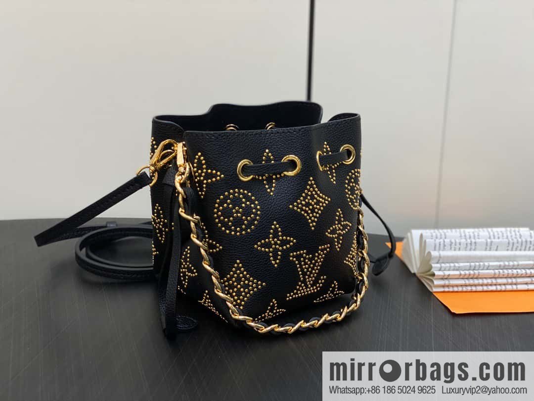 [Boutique‑grade] M82744 black full leather mini bucket bag series Pico Bella bucket bag
