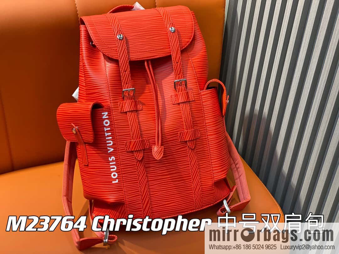 [Premium‑quality] M23764 red letters, full leather epi backpack series Christopher medium backpack M41709 M41379