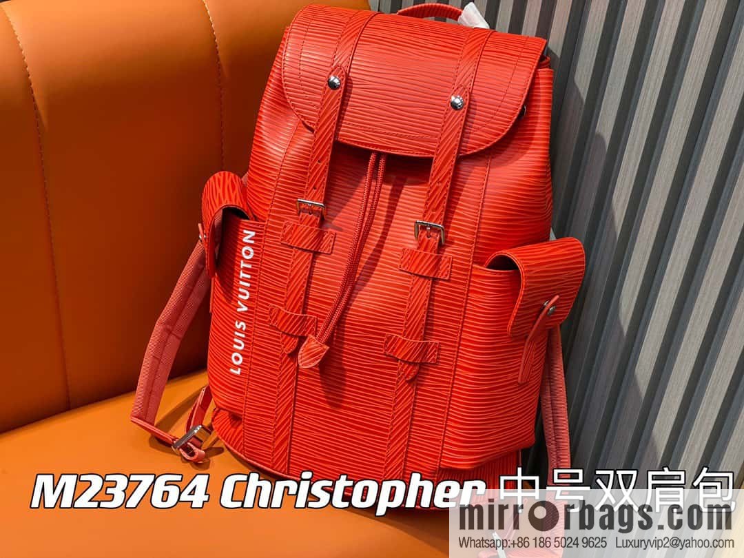 [Premium‑quality] M23764 red letters, full leather epi backpack series Christopher medium backpack M41709 M41379