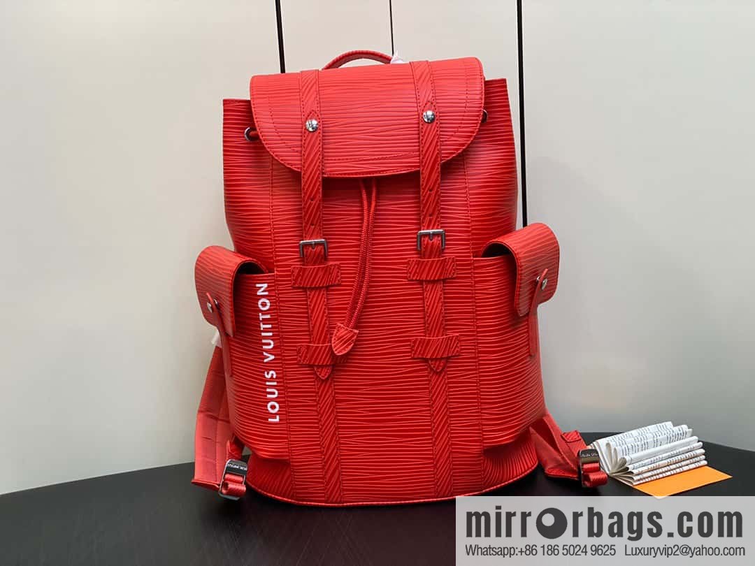 [Premium‑quality] M23764 red letters, full leather epi backpack series Christopher medium backpack M41709 M41379