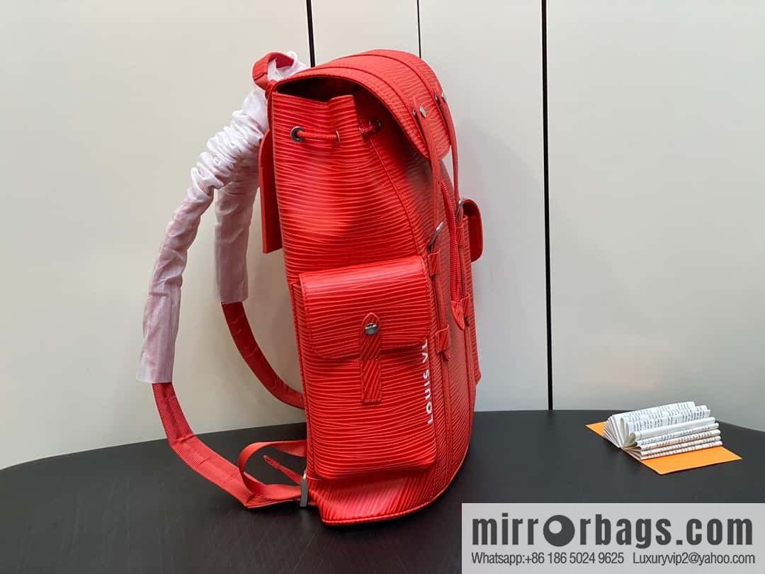 [Premium‑quality] M23764 red letters, full leather epi backpack series Christopher medium backpack M41709 M41379