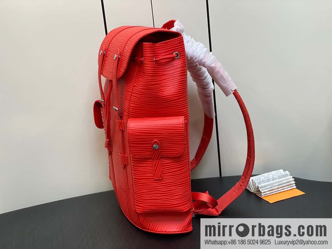 [Premium‑quality] M23764 red letters, full leather epi backpack series Christopher medium backpack M41709 M41379