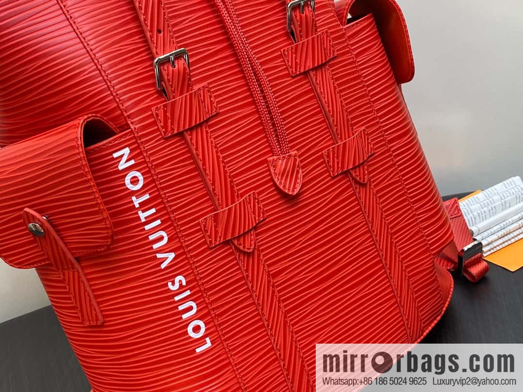 [Premium‑quality] M23764 red letters, full leather epi backpack series Christopher medium backpack M41709 M41379