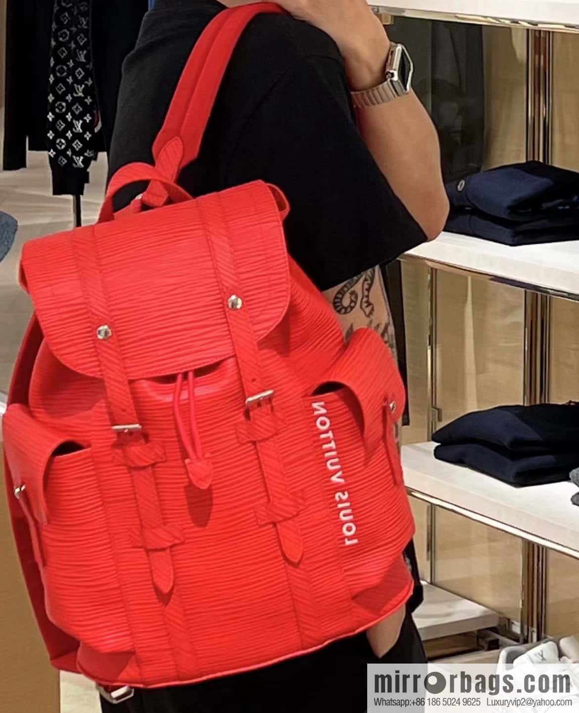 [Premium‑quality] M23764 red letters, full leather epi backpack series Christopher medium backpack M41709 M41379