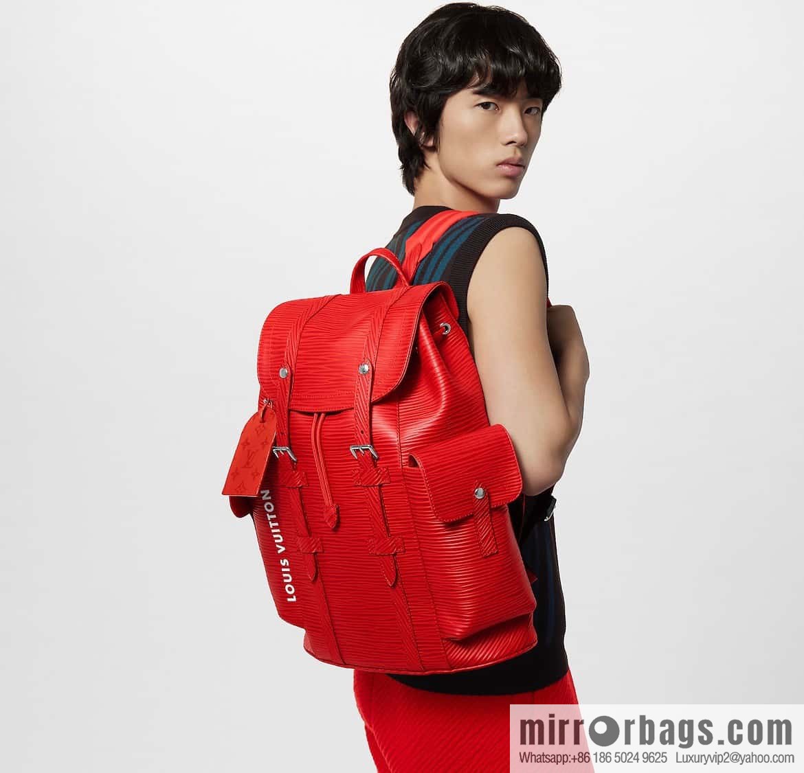 [Premium‑quality] M23764 red letters, full leather epi backpack series Christopher medium backpack M41709 M41379