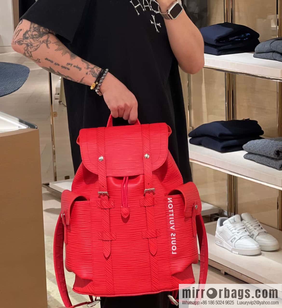 [Premium‑quality] M23764 red letters, full leather epi backpack series Christopher medium backpack M41709 M41379