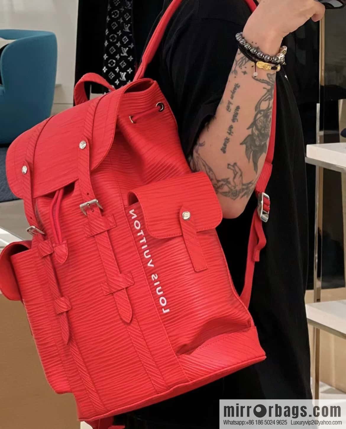 [Premium‑quality] M23764 red letters, full leather epi backpack series Christopher medium backpack M41709 M41379