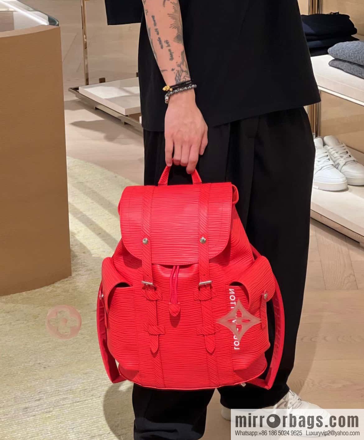 [Premium‑quality] M23764 red letters, full leather epi backpack series Christopher medium backpack M41709 M41379