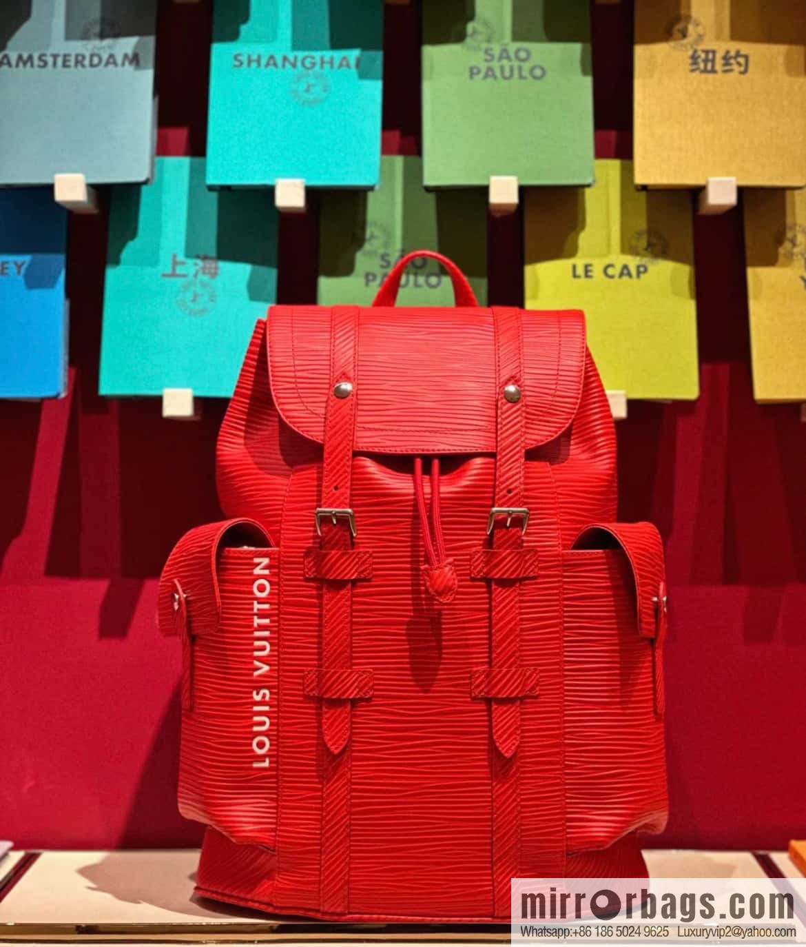 [Premium‑quality] M23764 red letters, full leather epi backpack series Christopher medium backpack M41709 M41379