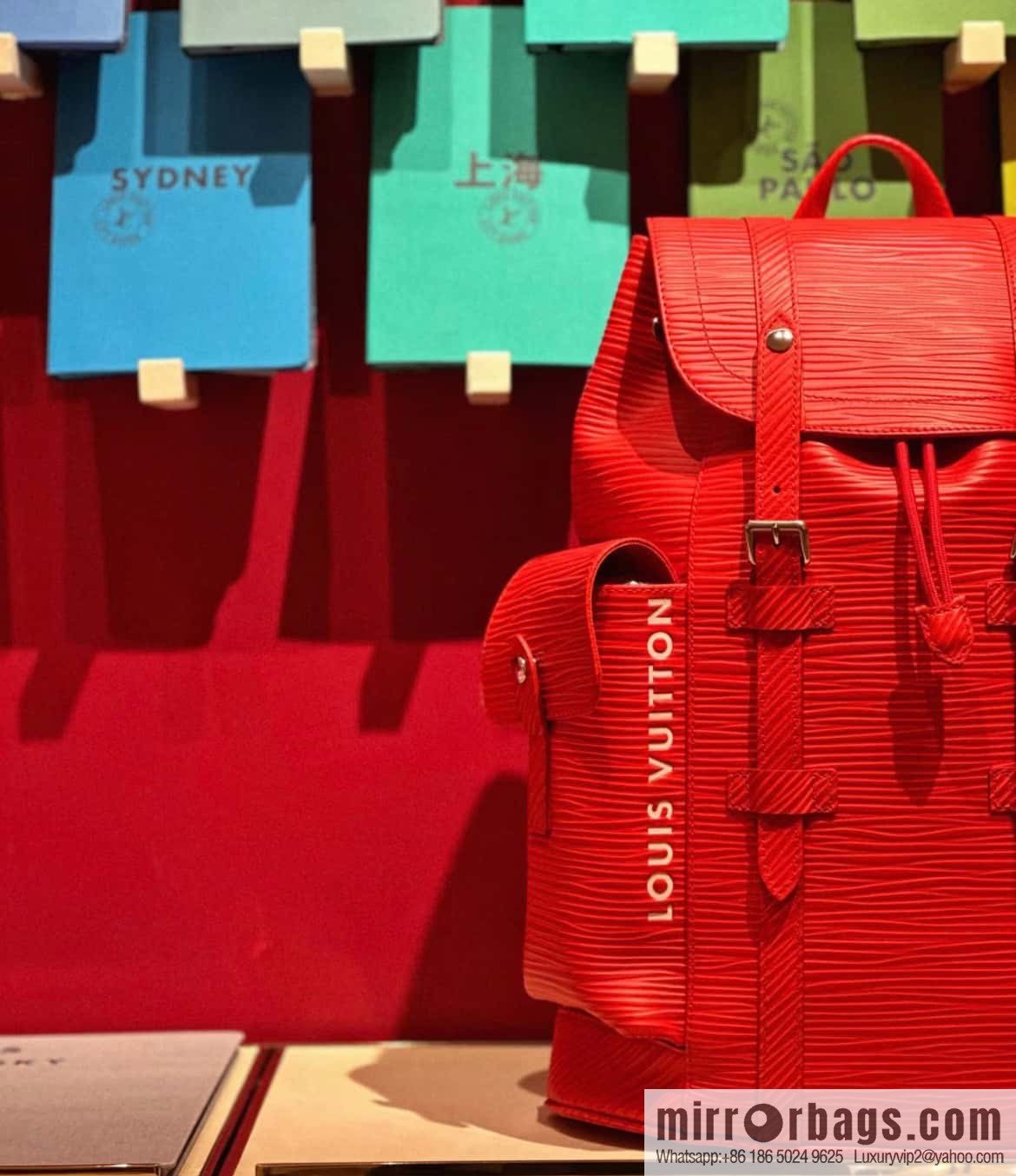 [Premium‑quality] M23764 red letters, full leather epi backpack series Christopher medium backpack M41709 M41379