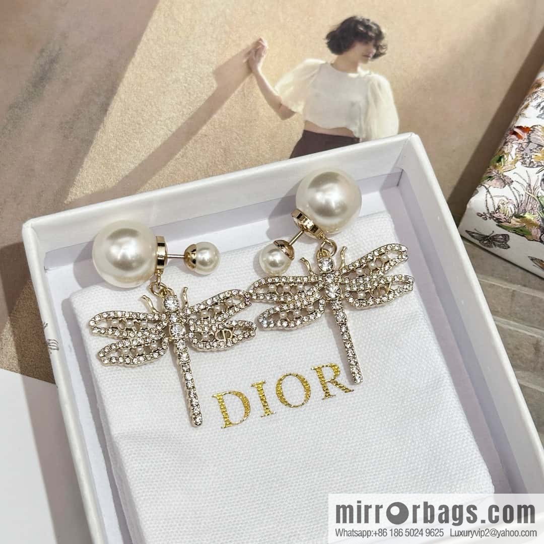 New ☑️ Dior size pearl dragonfly stud earrings