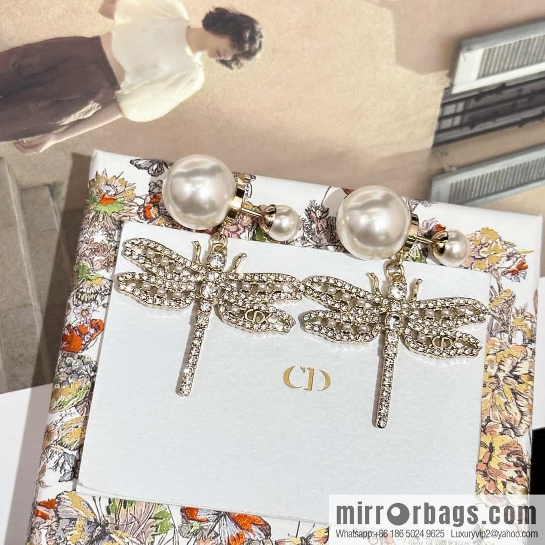 New ☑️ Dior size pearl dragonfly stud earrings