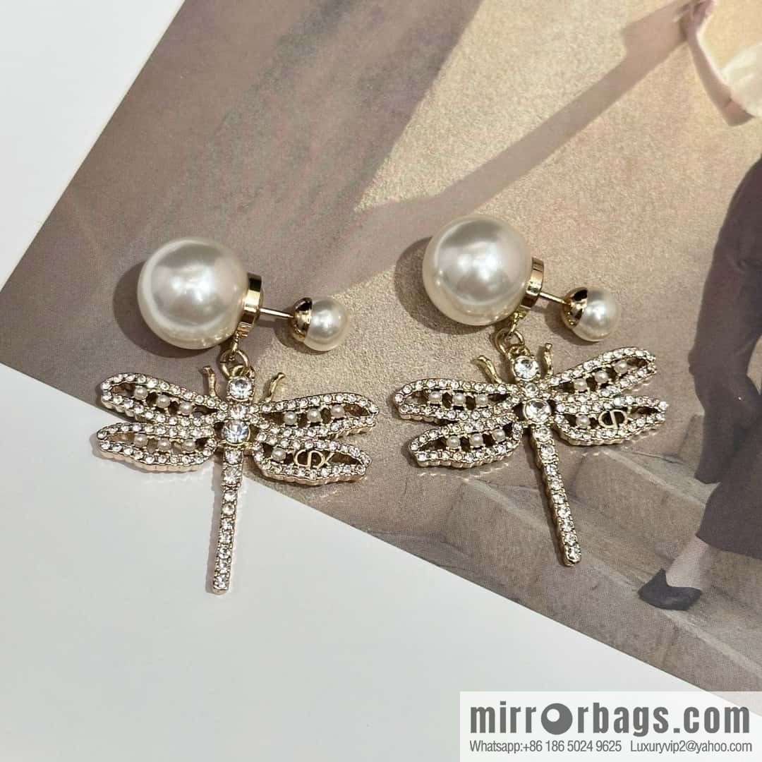 New ☑️ Dior size pearl dragonfly stud earrings