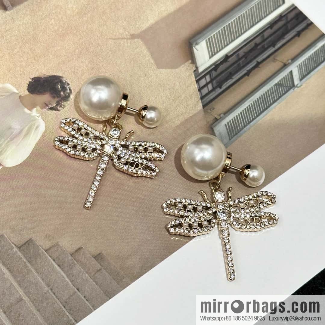 New ☑️ Dior size pearl dragonfly stud earrings