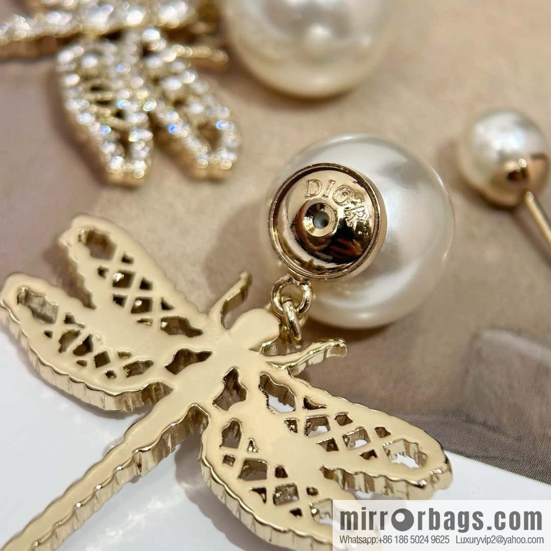 New ☑️ Dior size pearl dragonfly stud earrings