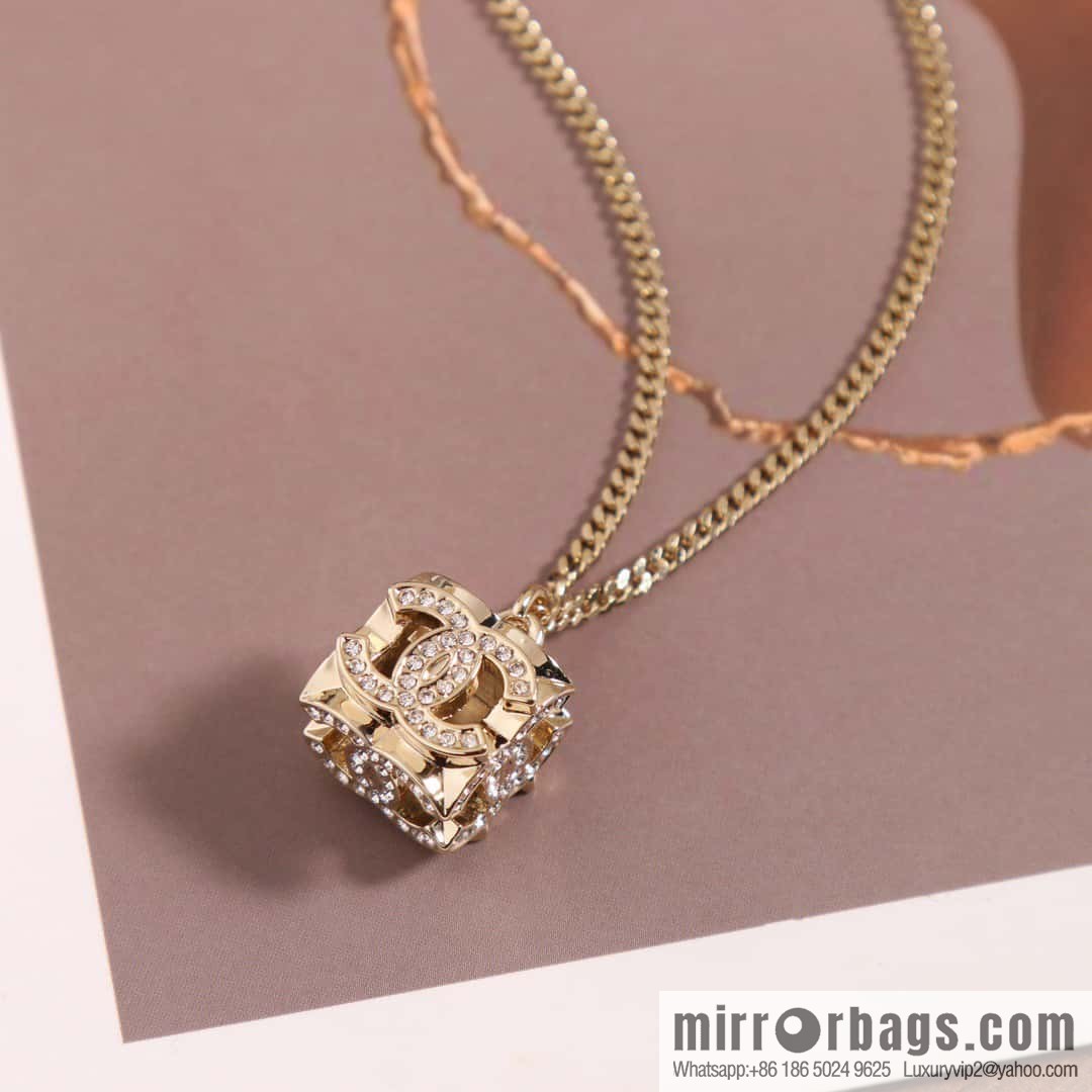 ☀️New ☑️ Chanel Double C Square Full Diamond Dice Necklace ☀️