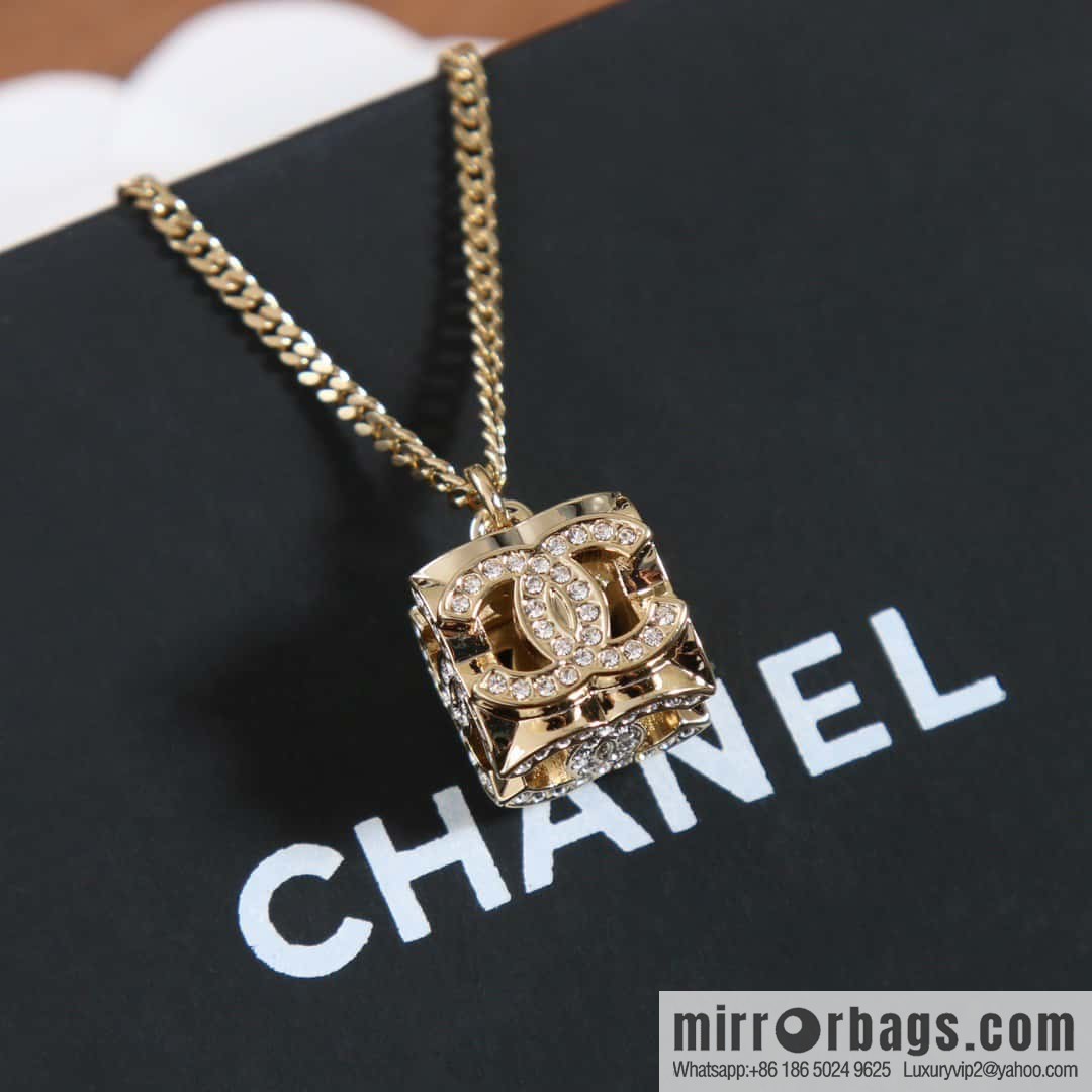 ☀️New ☑️ Chanel Double C Square Full Diamond Dice Necklace ☀️