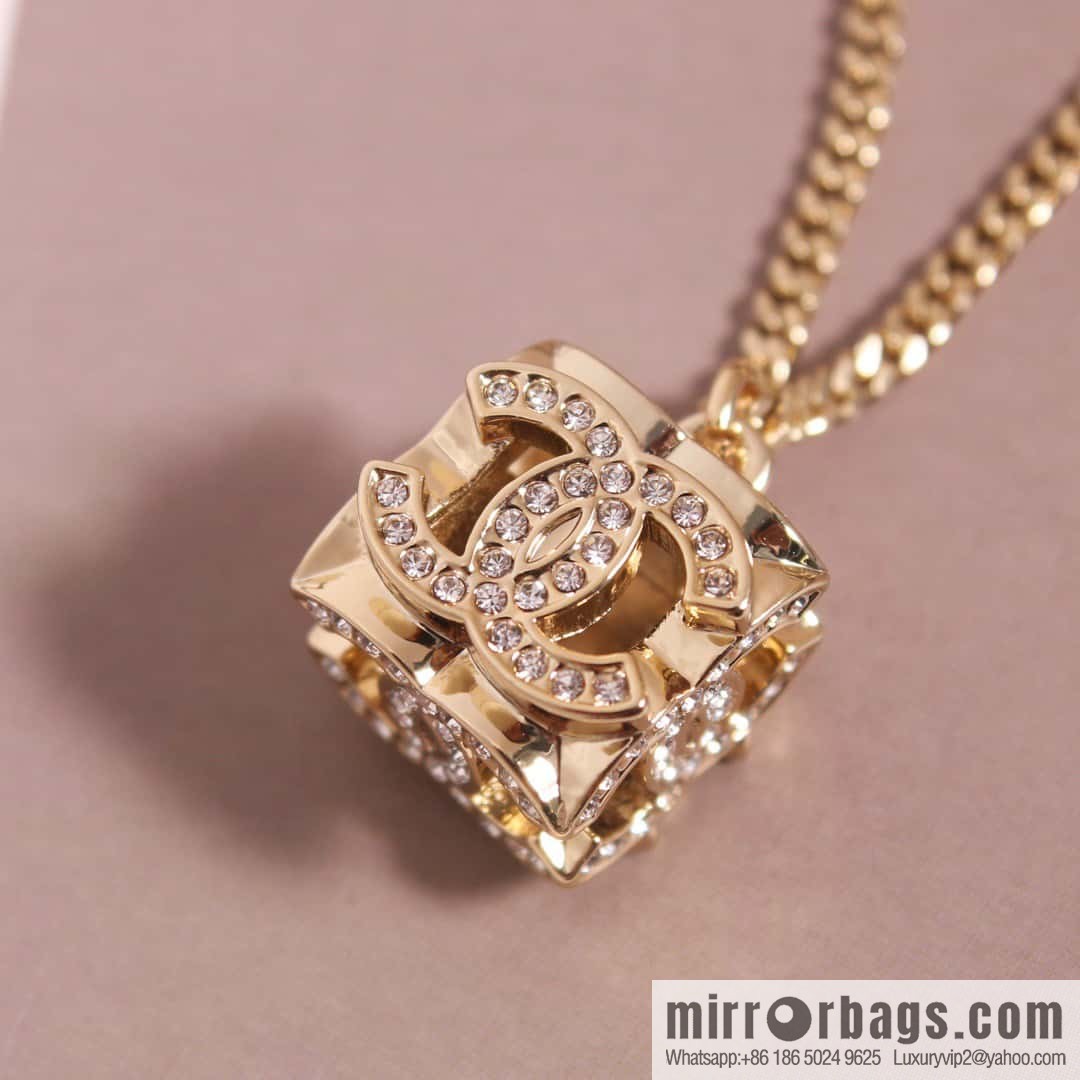 ☀️New ☑️ Chanel Double C Square Full Diamond Dice Necklace ☀️