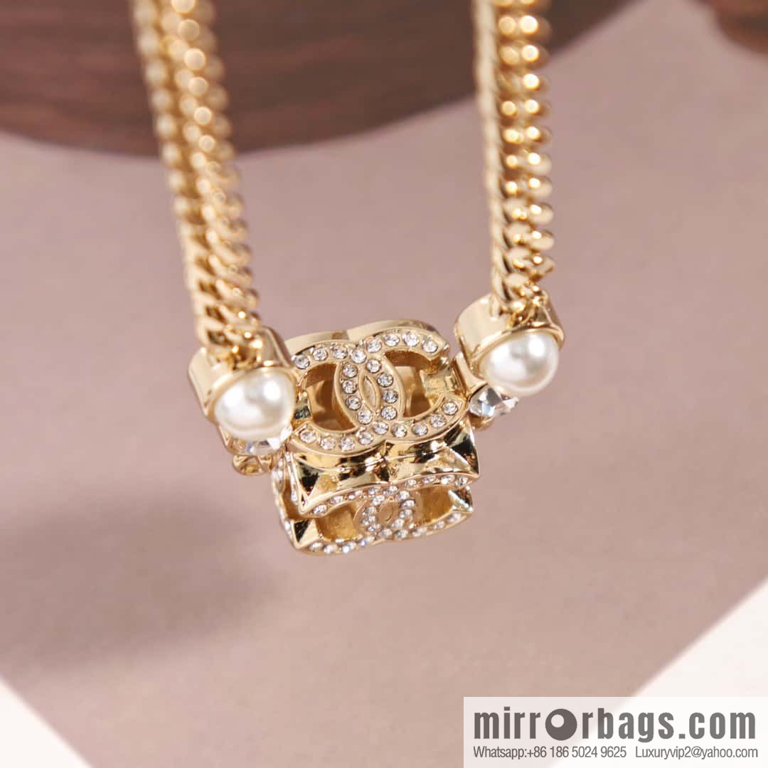 ☀️New ☑️ Chanel Double C Square Full Diamond Dice Necklace ☀️