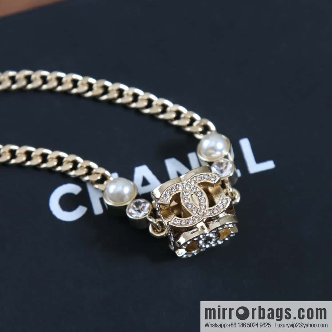 ☀️New ☑️ Chanel Double C Square Full Diamond Dice Necklace ☀️