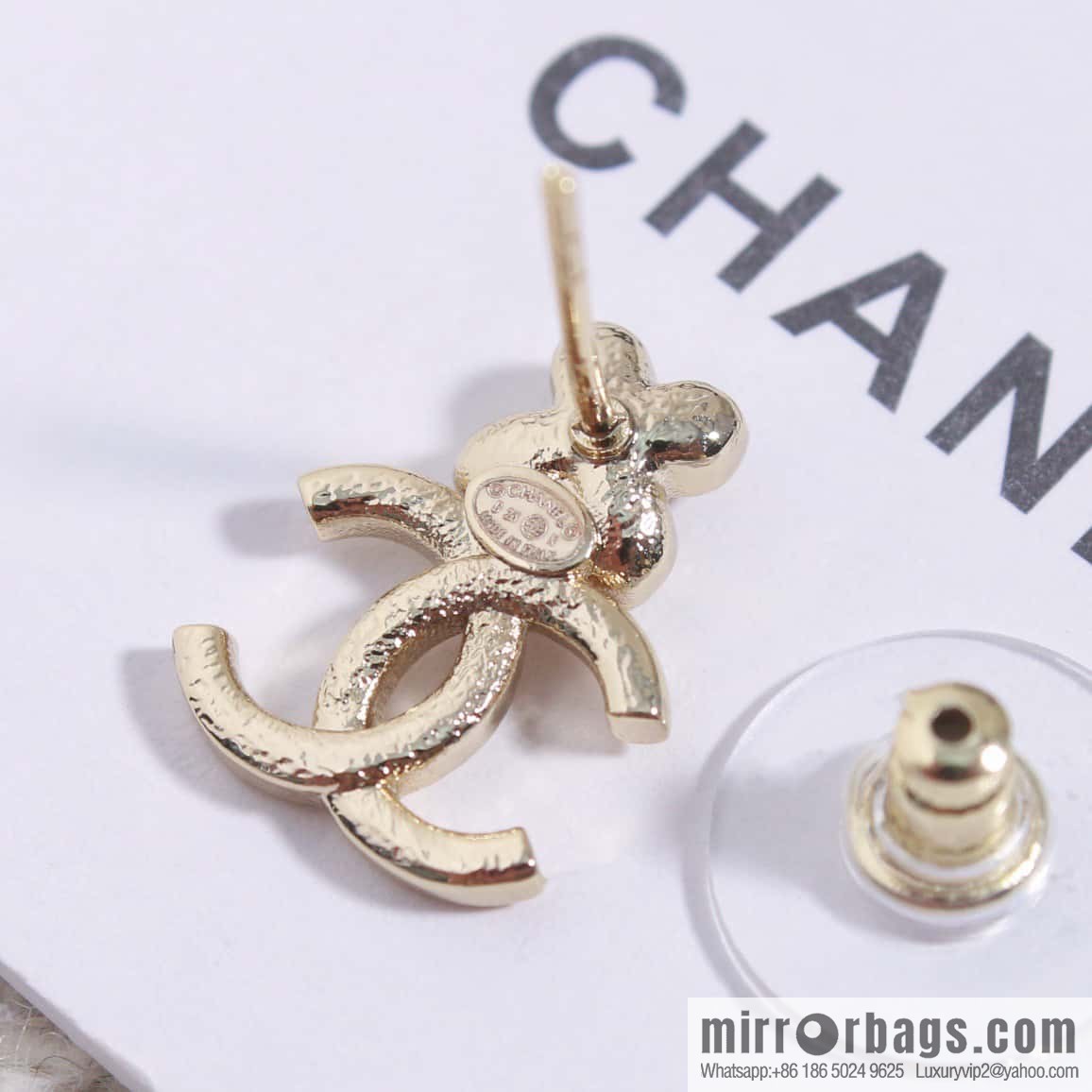 ☀️New ☑️ chanel c2 double c four-leaf clover flower pearl stud earrings ☀️