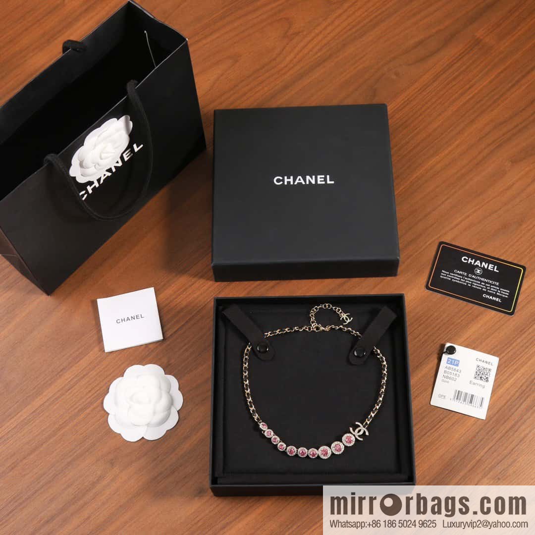 ☀️New ☑️ Chanel Double C Black Leather Rope Pink Diamond Necklace ☀️