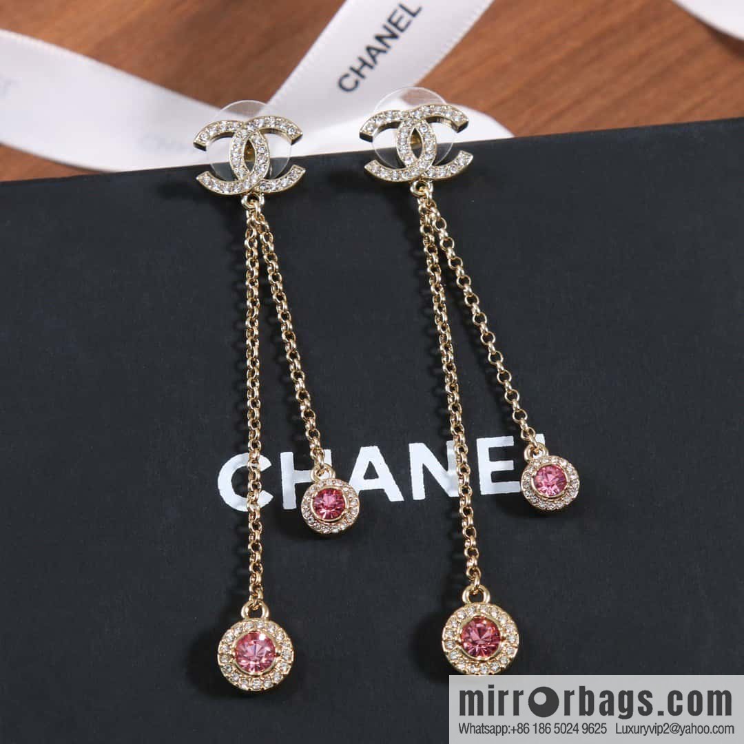 ☀️New ☑️ Chanel double c pink diamond fringed stud earrings ☀️