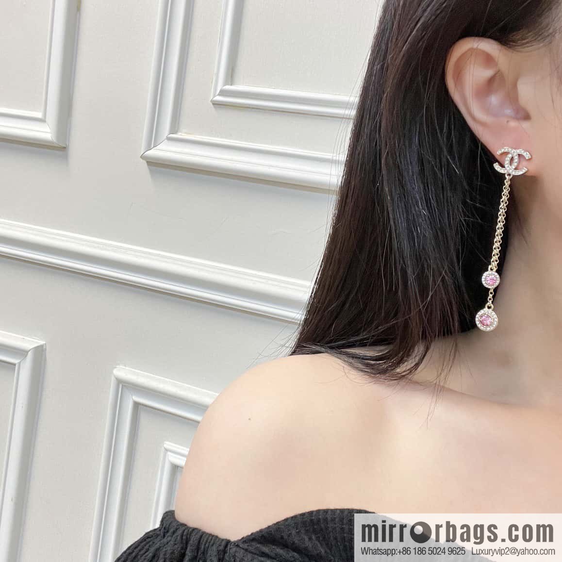 ☀️New ☑️ Chanel double c pink diamond fringed stud earrings ☀️