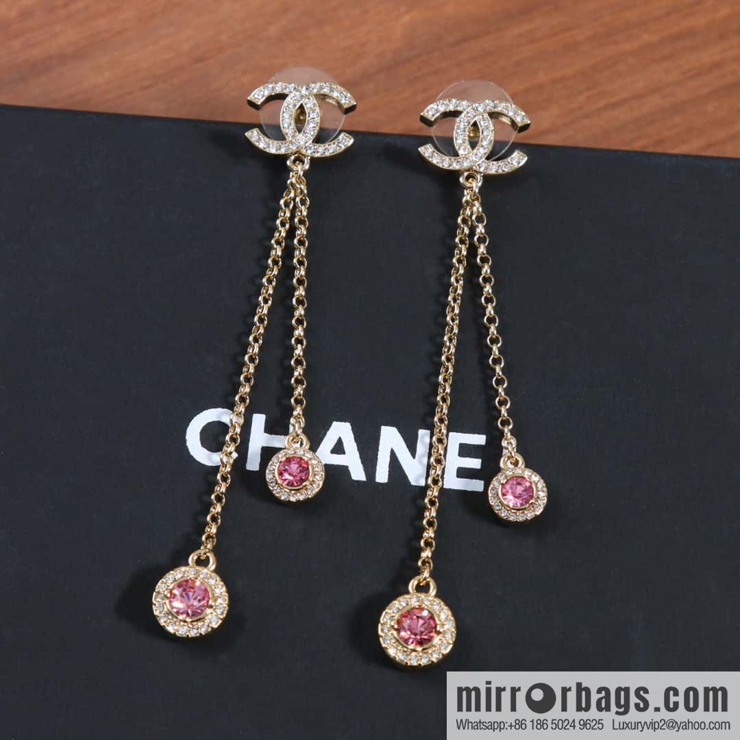 ☀️New ☑️ Chanel double c pink diamond fringed stud earrings ☀️