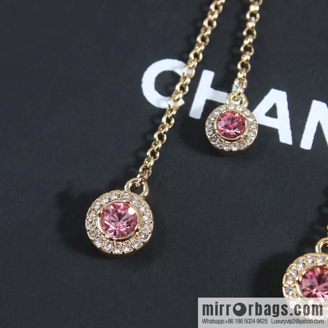 ☀️New ☑️ Chanel double c pink diamond fringed stud earrings ☀️
