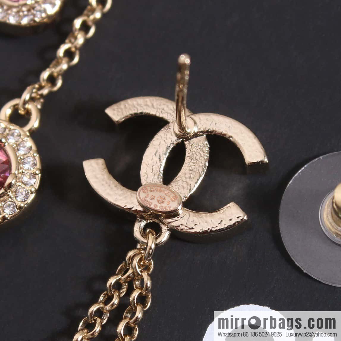 ☀️New ☑️ Chanel double c pink diamond fringed stud earrings ☀️