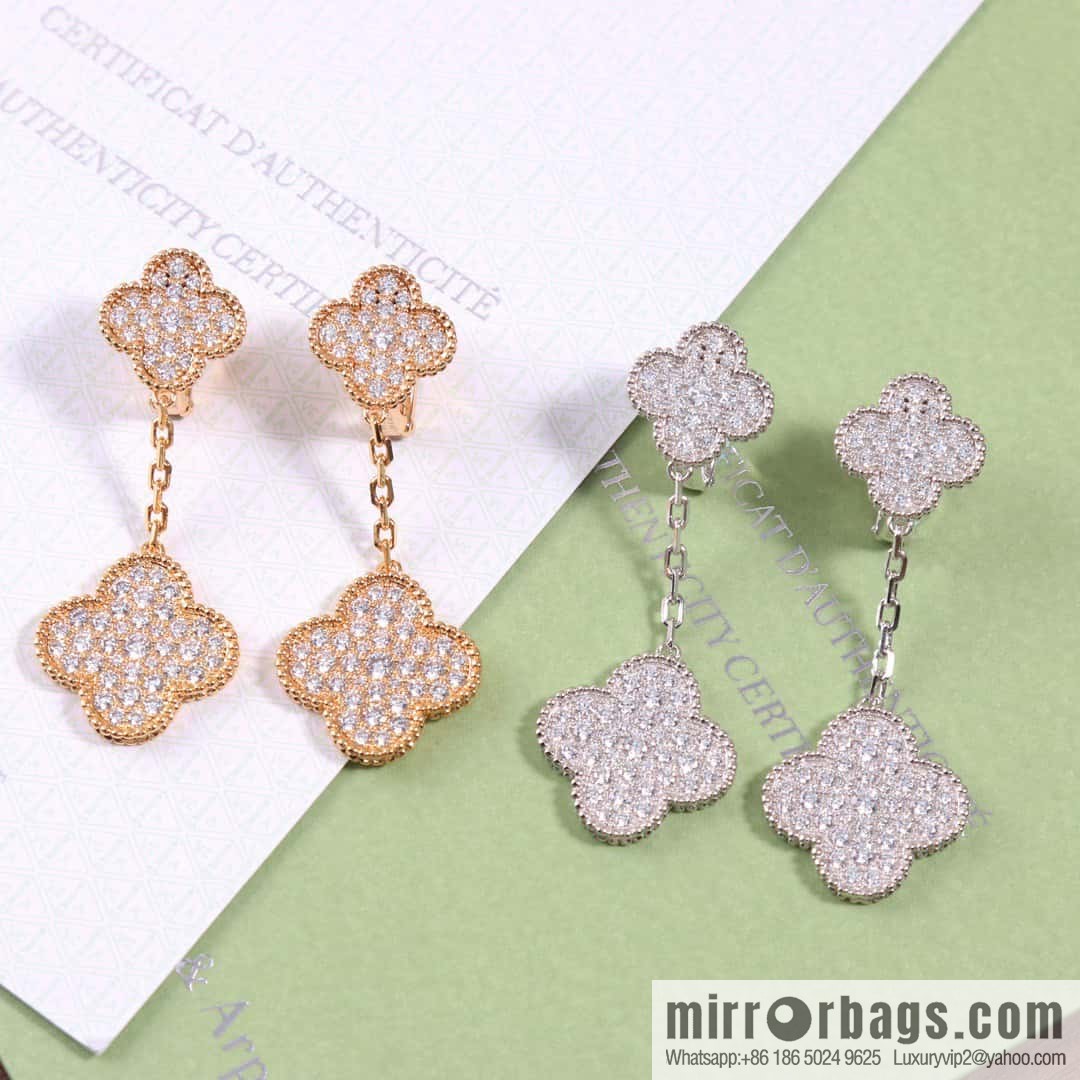 Van Cleef & Arpels Magic Alhambra Full Diamond Clover Ear Pat Earrings Earrings