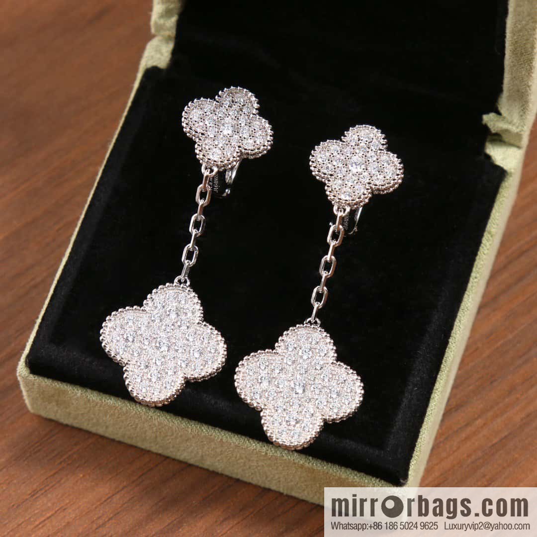 Van Cleef & Arpels Magic Alhambra Full Diamond Clover Ear Pat Earrings Earrings