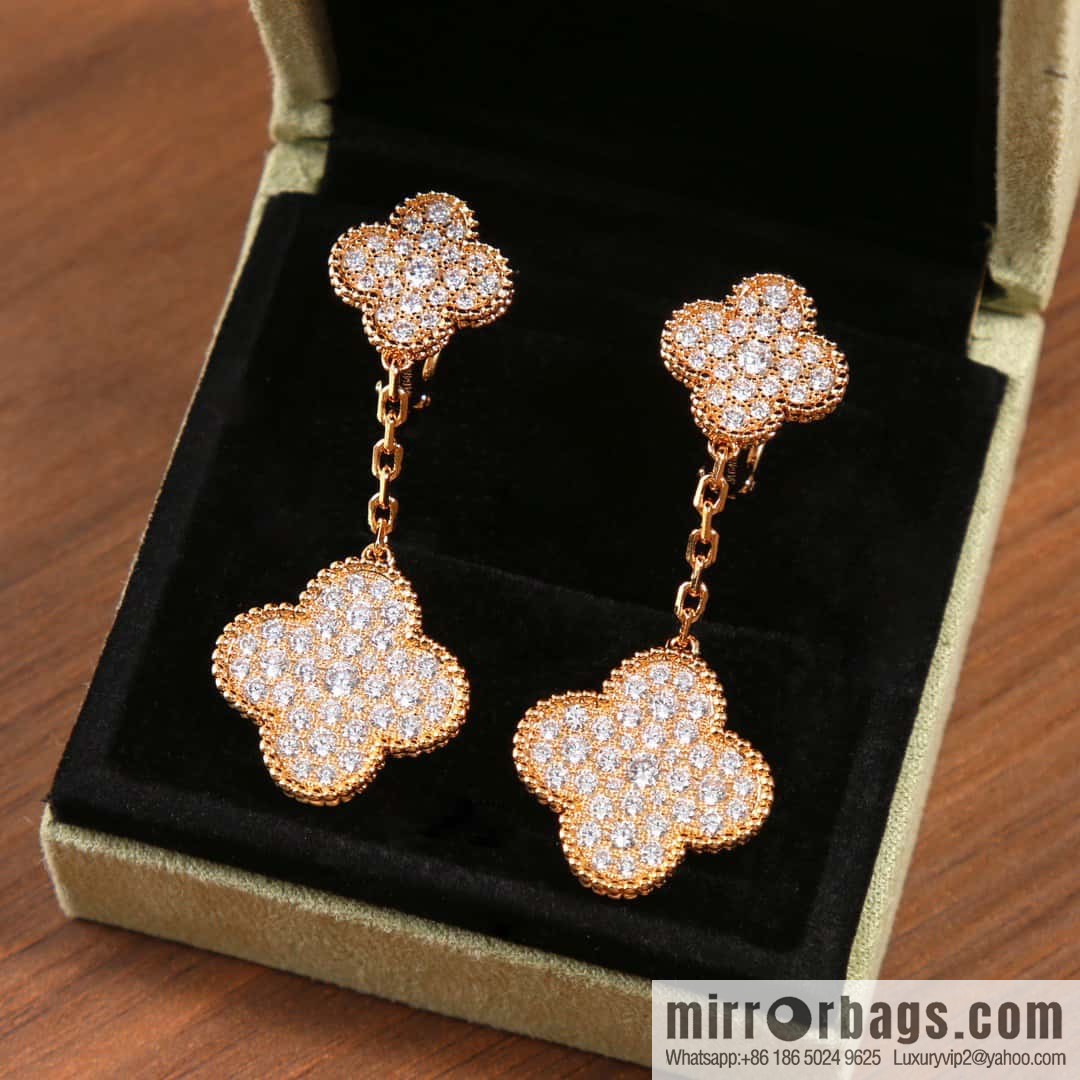Van Cleef & Arpels Magic Alhambra Full Diamond Clover Ear Pat Earrings Earrings