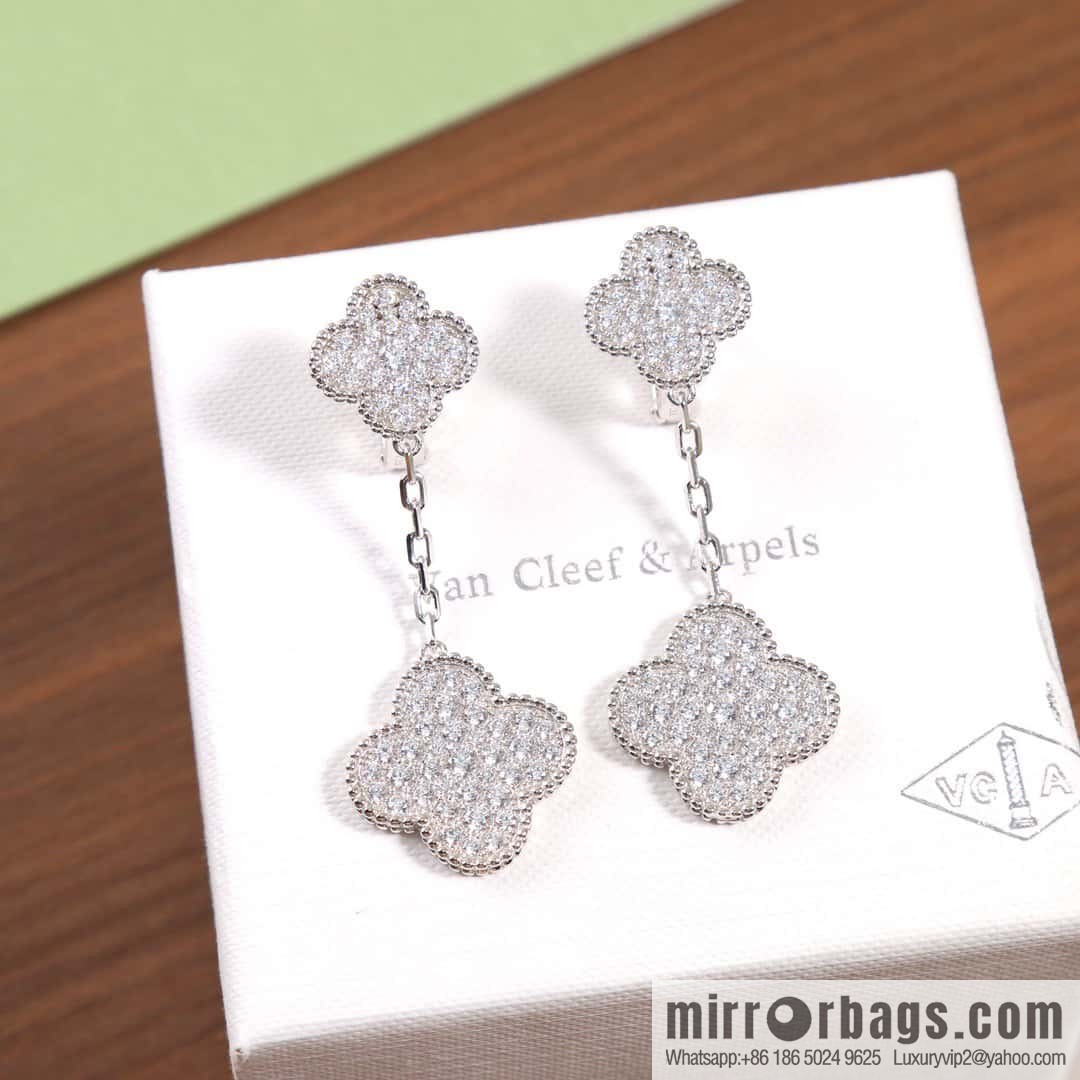 Van Cleef & Arpels Magic Alhambra Full Diamond Clover Ear Pat Earrings Earrings