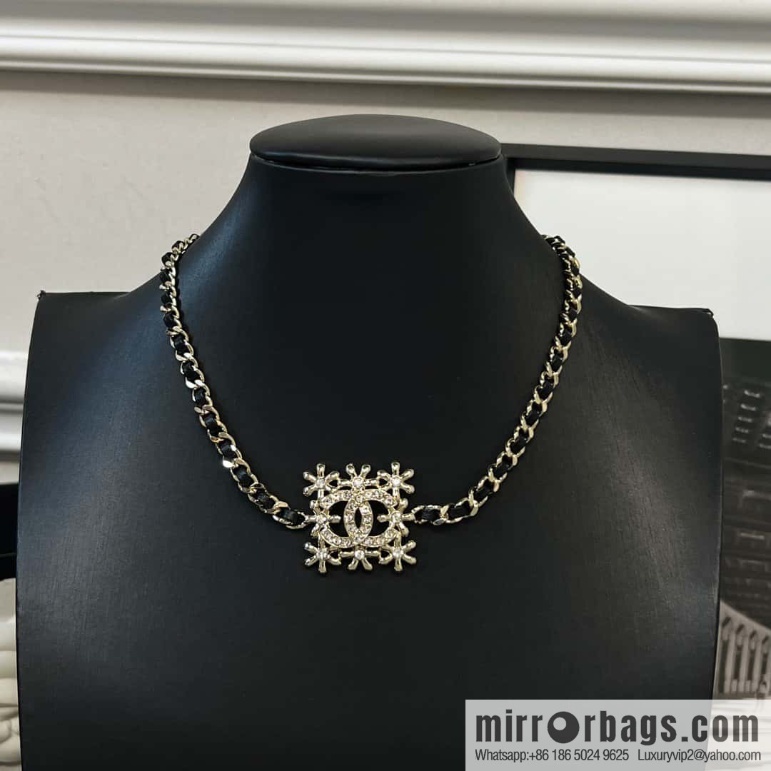 ☀️New ☑️ Chanel Double C Square Flower Black Leather Rope Necklace Necklace Choker ☀️