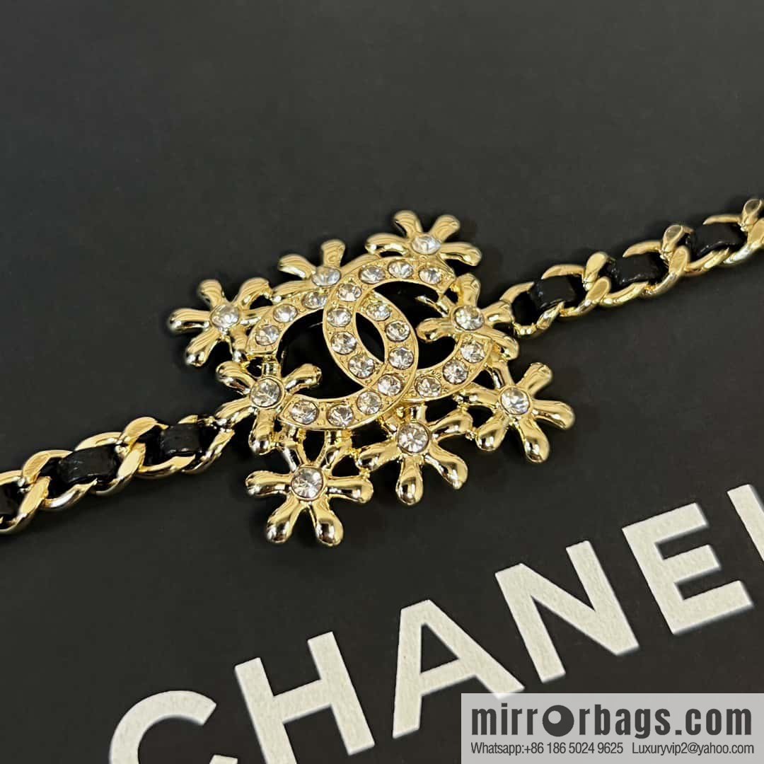 ☀️New ☑️ Chanel Double C Square Flower Black Leather Rope Necklace Necklace Choker ☀️