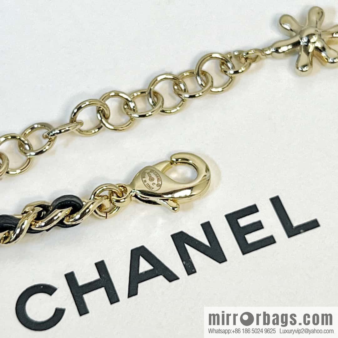 ☀️New ☑️ Chanel Double C Square Flower Black Leather Rope Necklace Necklace Choker ☀️