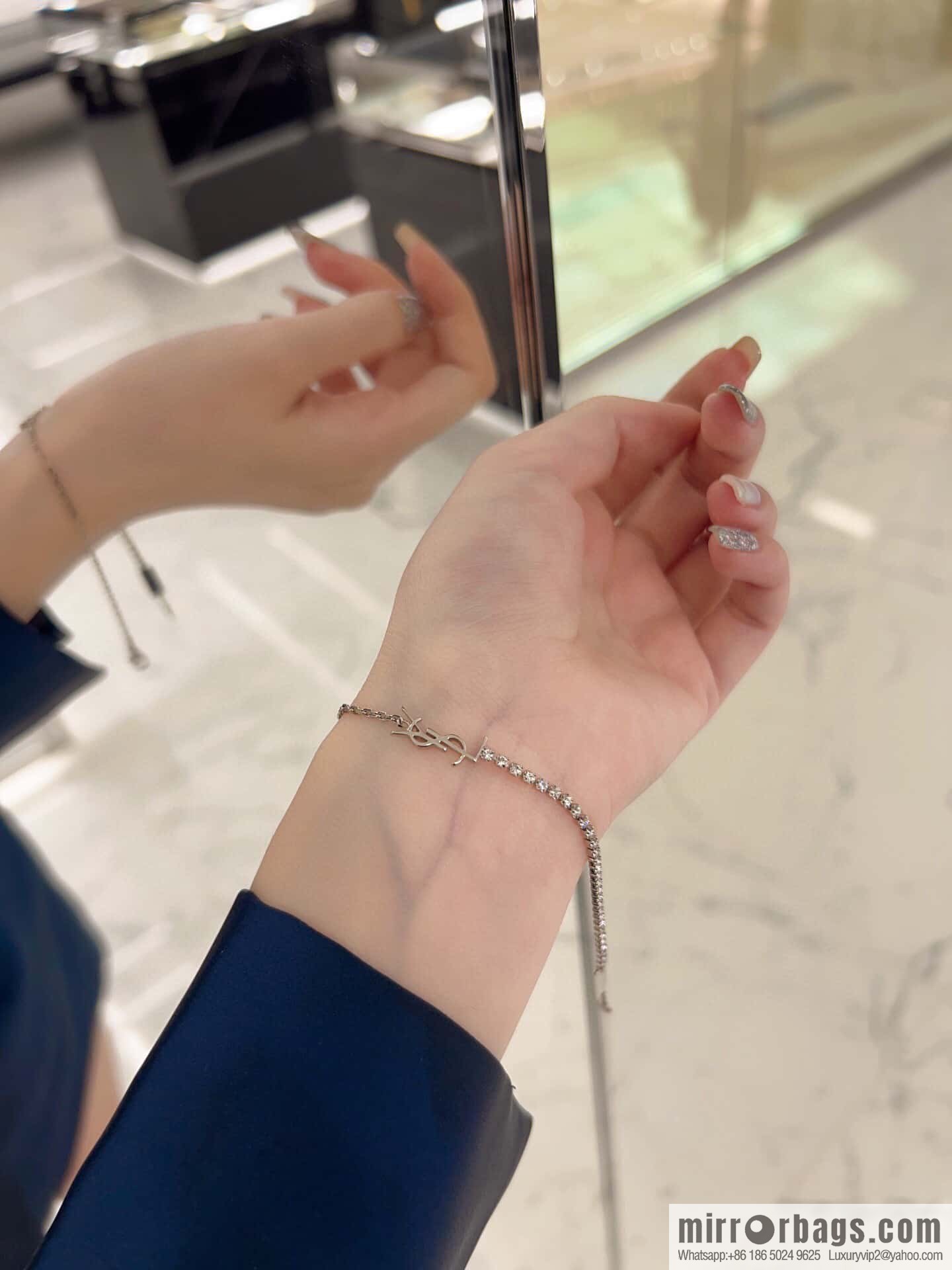 ❗️New ❗️ [Style] Saint Laurent Silver Full Diamond YSL Bracelet