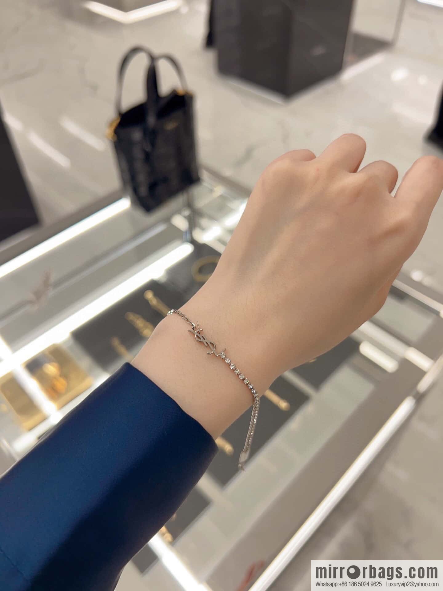 ❗️New ❗️ [Style] Saint Laurent Silver Full Diamond YSL Bracelet