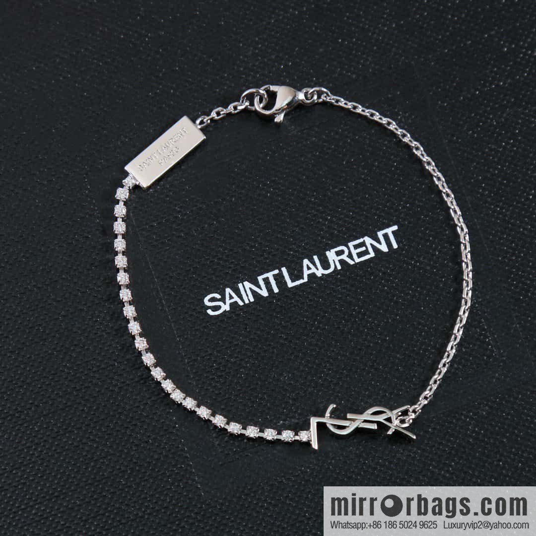 ❗️New ❗️ [Style] Saint Laurent Silver Full Diamond YSL Bracelet