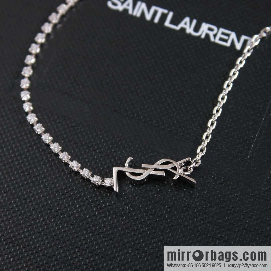 ❗️New ❗️ [Style] Saint Laurent Silver Full Diamond YSL Bracelet